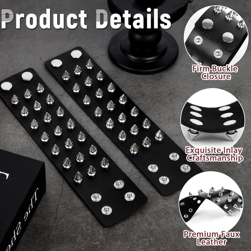 JOLYEAK Punk Leather Rivets Bracelets Punk Rock Leather Studded Bracelets 80s Wristband Emo Gothic Spike Cuff Bracelet Set for Men Women Rocker Outfits Skull Bracelet - Image 4